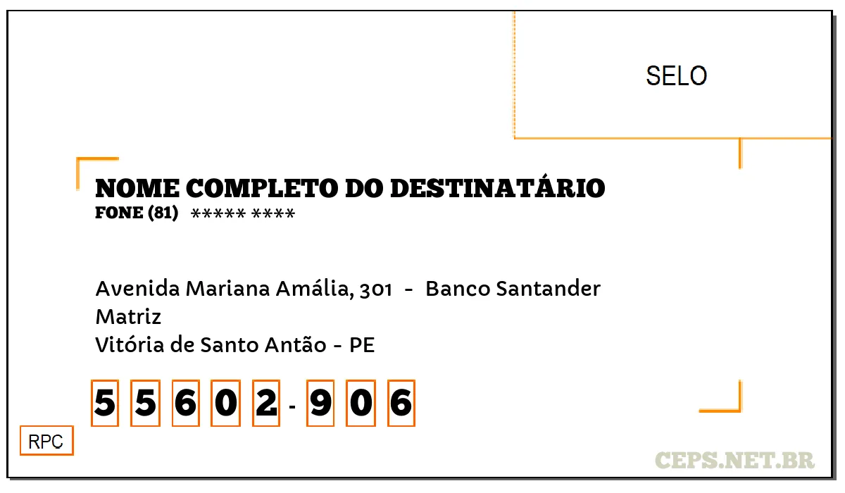 CEP VITÓRIA DE SANTO ANTÃO - PE, DDD 81, CEP 55602906, AVENIDA MARIANA AMÁLIA, 301 , BAIRRO MATRIZ.