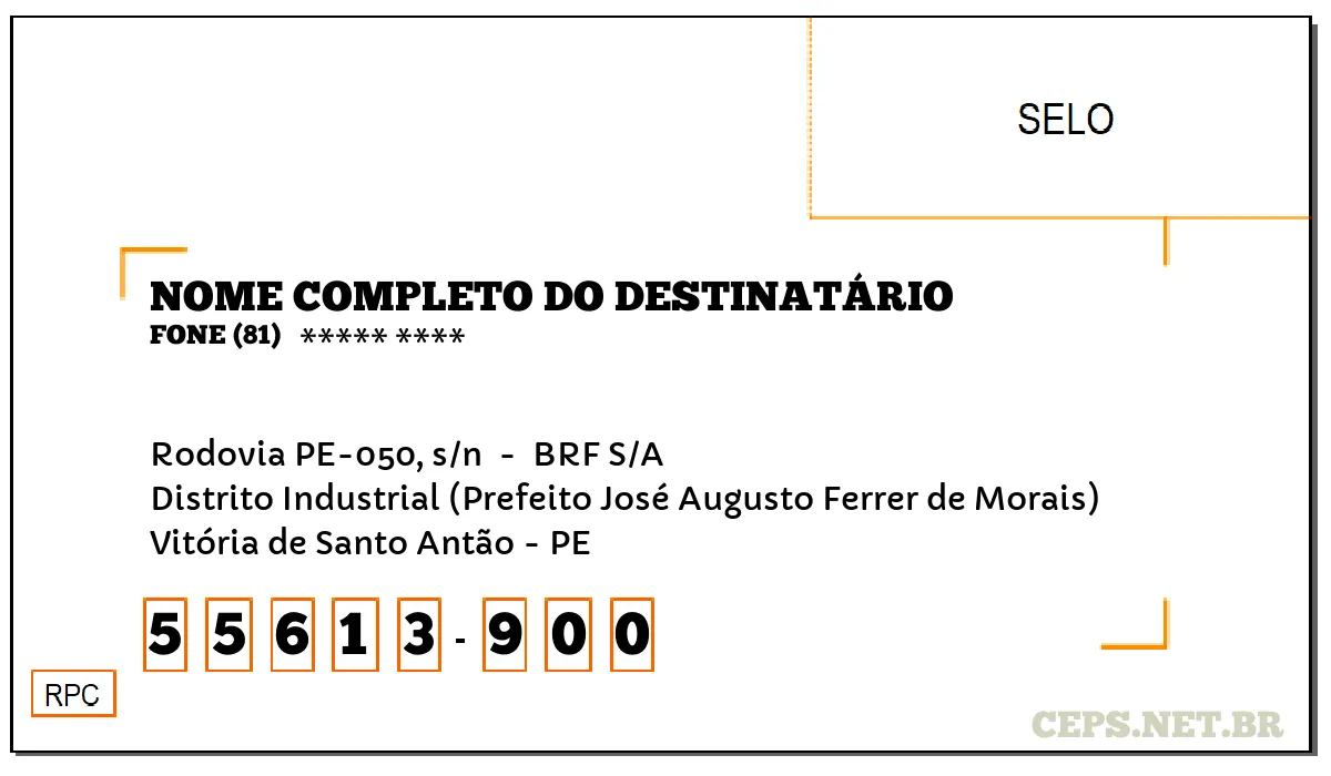 CEP VITÓRIA DE SANTO ANTÃO - PE, DDD 81, CEP 55613900, RODOVIA PE-050, S/N , BAIRRO DISTRITO INDUSTRIAL (PREFEITO JOSÉ AUGUSTO FERRER DE MORAIS).